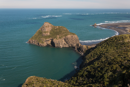 aerial view of Paratutae Island, New Zealandの写真素材
