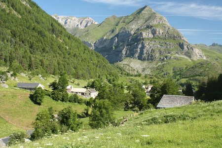 holiday huts in Gavarnie village, French Pyreneesの写真素材