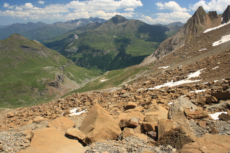 bird s eye view of valley near Gavarnie in French Pyreneesの写真素材