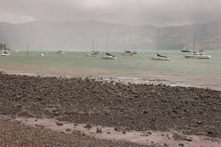 boats in stormy weather at  Banks Penninsulaの写真素材