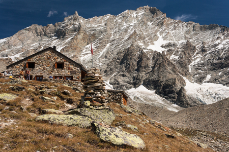 mountain hut in Swiss Alpsの写真素材