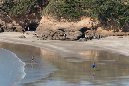 people relaxing on beach in Anchor Bay, New Zealandのeditorial素材