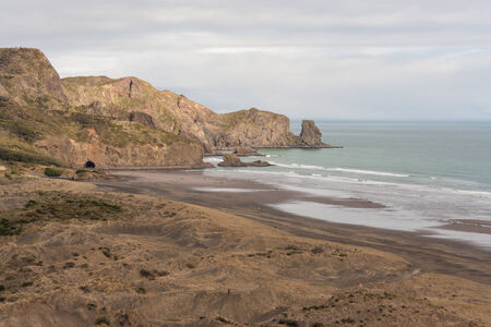 aerial view of Bethels beach, Waitakere Rangesの写真素材
