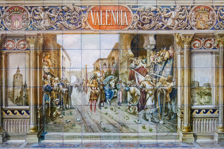 detail of decorative tiles at Plaze de Espana in Seville のeditorial素材