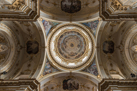 decorated ceiling in Basilica of Santa Maria Maggiore in Bergamoの写真素材