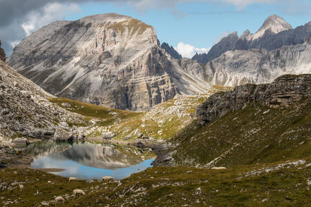 Lago di Crespeina lake in Dolomitesの写真素材