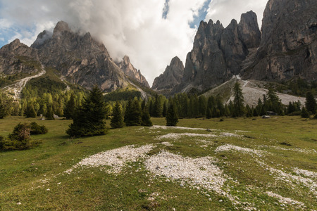 peaks of Langkofel Group in Dolomitesの写真素材