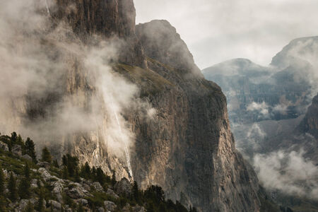 rock face in foggy weatherの写真素材