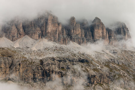detail of steep cliffs in Dolomitesの写真素材