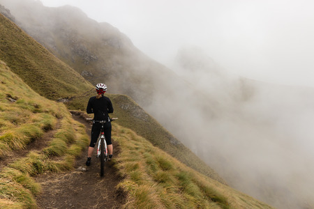 cyclist  on mountain bike trackの写真素材