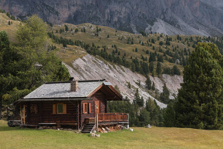 timbered mountain hut in Dolomitesのeditorial素材