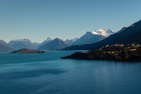 aerial view of lake Wakatipuの写真素材