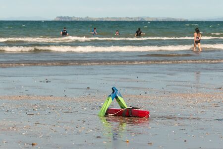 swim fins on beachの写真素材