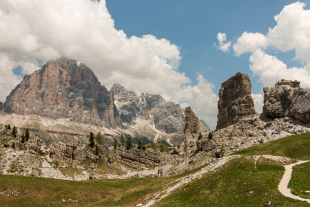 walking track at Cinque Torri in Dolomitesの写真素材