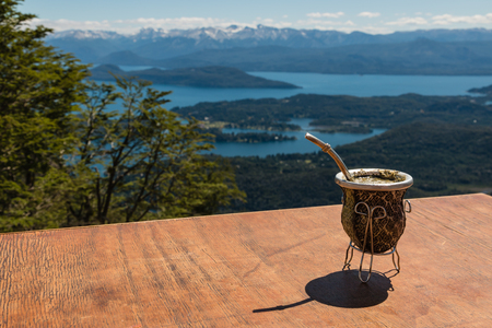 yerba mate tea in traditional calabash gourdの写真素材