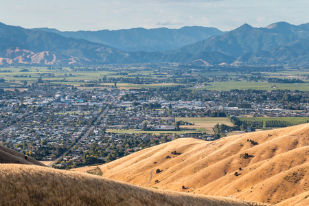 aerial view of Blenheim town in South Island, New Zealandの写真素材