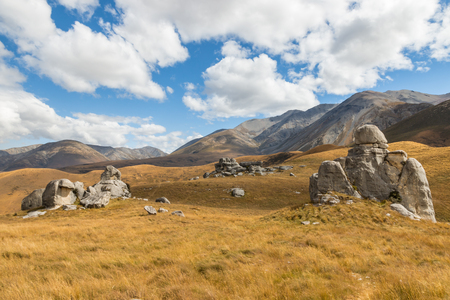 limestone rock boulders at Castle Hill Reserve, South Island, New Zealandの写真素材