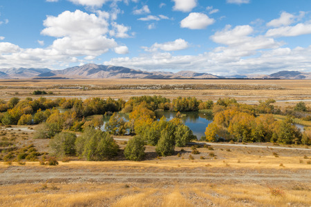 Mackenzie Country with Tekapo river in autumn, South Island, New Zealandの写真素材