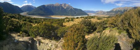 aerial view of Klondyke Corner in Arthurs Pass National Park, South Island, New Zealandの写真素材