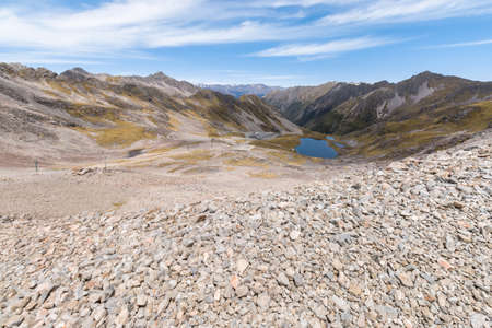Rainbow ski area in Nelson Lakes National Park in summertime, South Island, New Zealandの写真素材