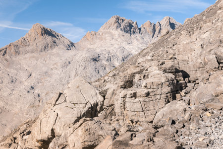 limestone formation at Torre de LlambriÃ³n summit in Picos de Europa National Park, Northern Spainの写真素材