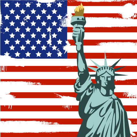 Grunge American Design with Statue of Liberty, Stars and Stripesのイラスト素材