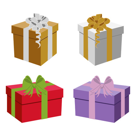 Set of colorful vector gift boxes and ribbonsのイラスト素材
