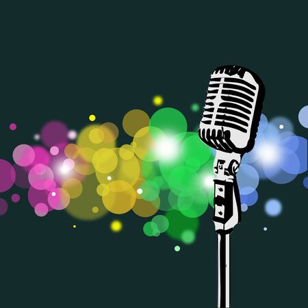 Retro microphone with abstract spotlight backgroundのイラスト素材