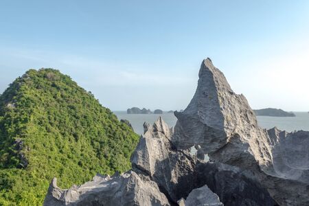 rock formation in halong bay blue sky in vietnamの写真素材