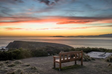 Sunset and scenic view over Bruny Island Tasmaniaの写真素材