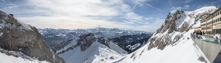 panoramic view from mount pilatus on sunny winter day in lucerne switzerlandの写真素材
