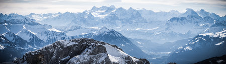 panoramic view from mount pilatus on sunny winter day in lucerne switzerlandの写真素材