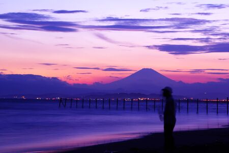 Mt. Fuji as seen from Shonan Beach: Japanの写真素材