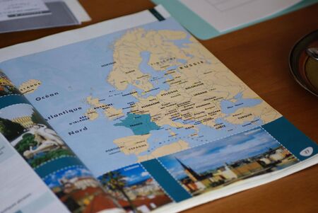 Map of Europe in a French language textbookの写真素材