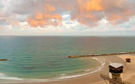 Sunrise on mediterranean sea, Israel, Natanya.の写真素材