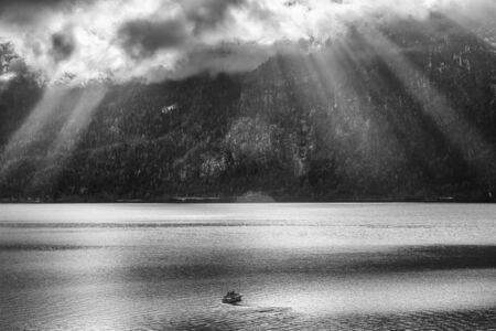 Boat sailling on the lakeの写真素材