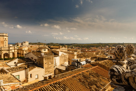 View of roofs of the historic center of the city of Noto, Sicily, Italyの写真素材
