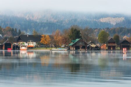 Morning reflection in Wolfgang lakeの写真素材