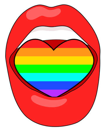 Lips with Rainbow heart is vector illustration. LGBT. It is flat style.のイラスト素材
