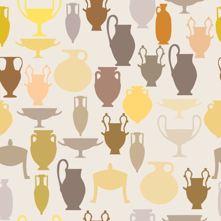 Ancient pottery seamless pottery; ancient ceramic silhouettes together in seamless pattern; can be used for printsの写真素材