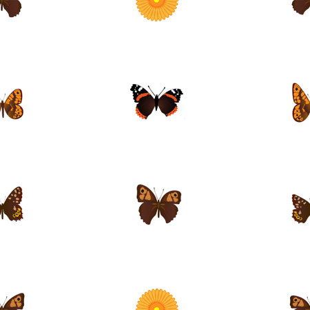 Seamless repetition of brown and black butterflies and yellow rosette; eps 10 for textile prints; butterfly designの写真素材