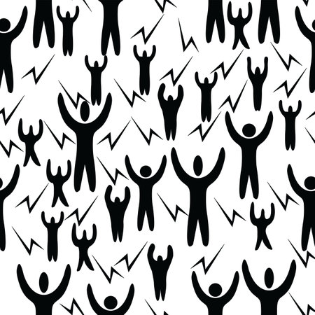 black people icons with raised hands seamless pattern; vector illustrationの写真素材