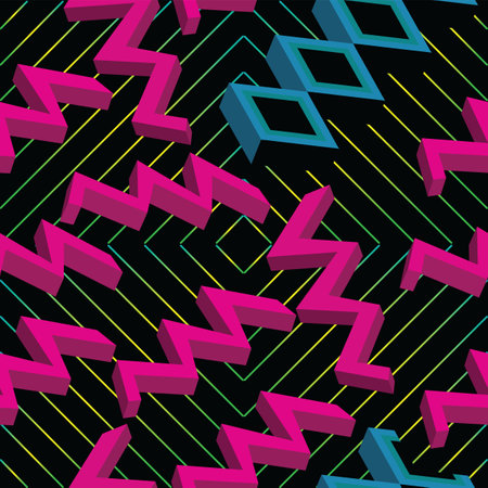 abstract 3d shape over background with lines seamless pattern; 3d zig zag shape and 3d diamond and gradient lines vectorの写真素材