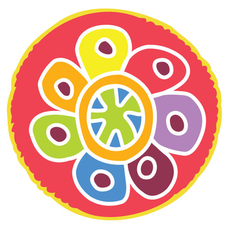 Doodle colorful flower design with outlined petals; isolated abstract flower;のイラスト素材