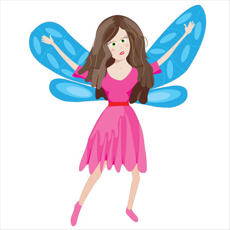 Funny pink fairy illustration; Winged woman comical design for children`s party wallpapers;のイラスト素材