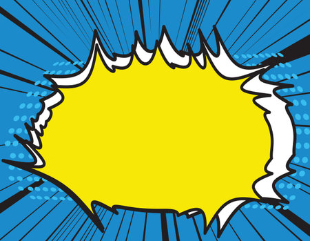 Bubble icon; Retro pop art comic and communication Blue over black stripes backgroundのイラスト素材