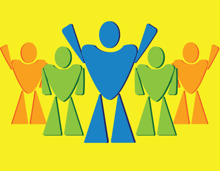 Abstract icon of group of people; five anthropomorphic icons; person icons in a gathering;のイラスト素材