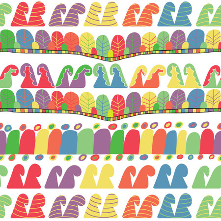Rows of colorful ornaments seamless pattern; Colorful repeating ornamentsのイラスト素材