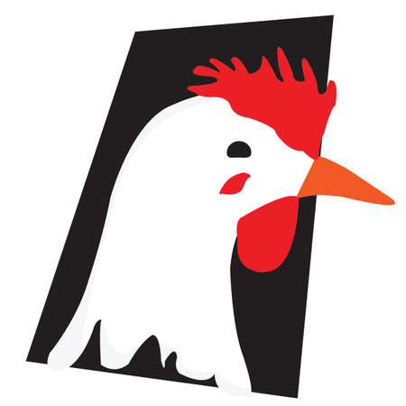 Retro chicken head logo; white chicken head with red comb and wattlesのイラスト素材