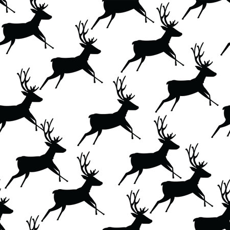 Reindeer pattern vector; silhouettes of reindeers on white background; Reindeer design seamless patternのイラスト素材